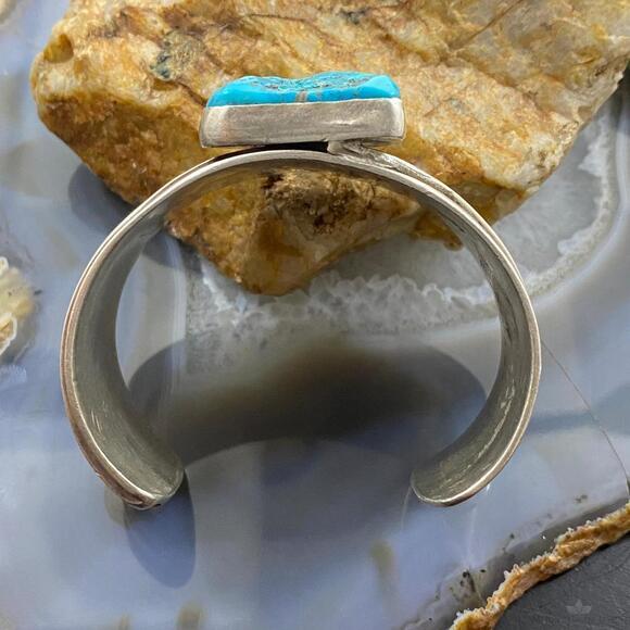 Native American Silver Chunky Turquoise Bracelet For Women - Picture 4 of 10